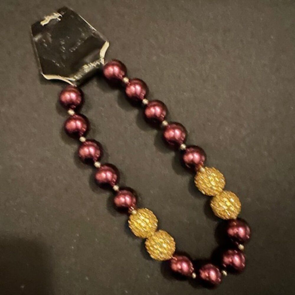 Plum with Gold Sparkle Chunky Bead Necklace  NK10529  Handmade NWT Boutique - Picture 1 of 1